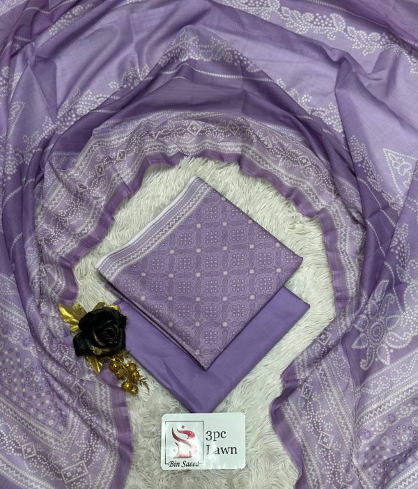 WhatsApp Image 2026-08-13 at 22.20.04 (1) Bin Saeed Soft Purple Chunri Print Unstitched Lawn 3 Piece Suit
