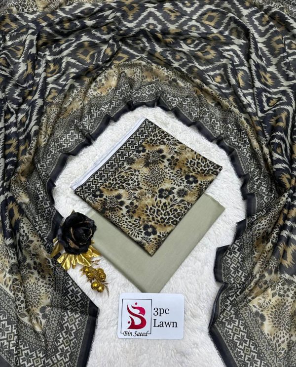 Bin Saeed Animal & Floral Fusion Unstitched Lawn 3 Piece Suit