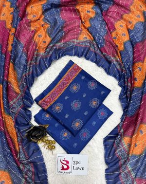 WhatsApp Image 2026-08-13 at 22.20.05 (1) Bin Saeed Royal Blue & Orange Printed Unstitched Lawn 3 Piece Suit