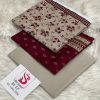 Bin Saeed Beige & Maroon Floral Unstitched Lawn 3 Piece Suit